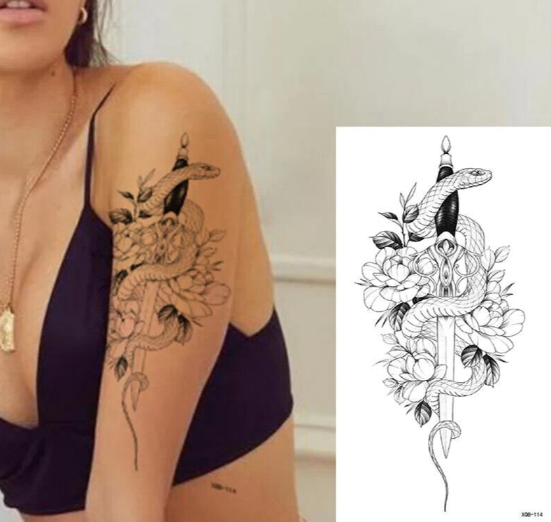 Snake Dagger Temporary Tattoo Waterproof Womens Tattoo Waterproof Body Chest