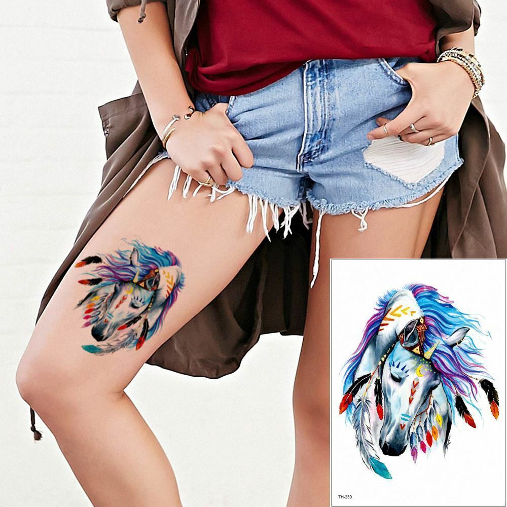 Horse Temporary Tattoo Sticker Womens Waterproof Girls Feather Tattoos