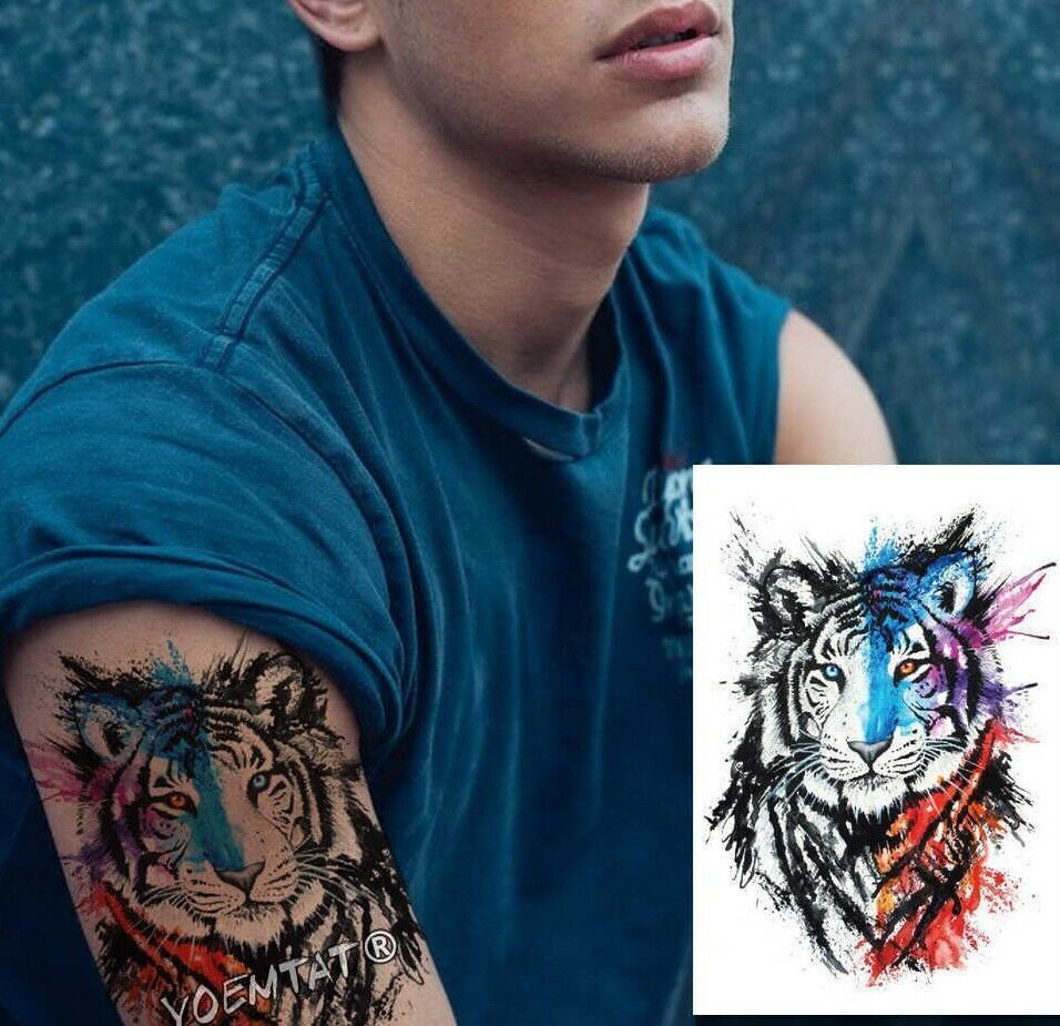 Tiger Temporary Tattoos Womens Mens Press on Fake Arm Leg Waterproof Tattoos