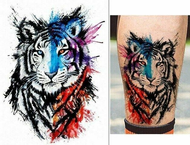 Tiger Temporary Tattoos Womens Mens Press on Fake Arm Leg Waterproof Tattoos
