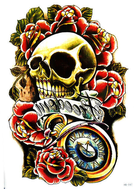 Skull Roses Temporary Tattoo Sticker Women Mens tattoo Waterproof Fake Arm