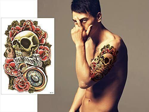 Skull Roses Temporary Tattoo Sticker Women Mens tattoo Waterproof Fake Arm