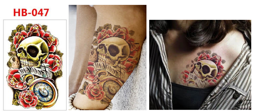 Skull Roses Temporary Tattoo Sticker Women Mens tattoo Waterproof Fake Arm