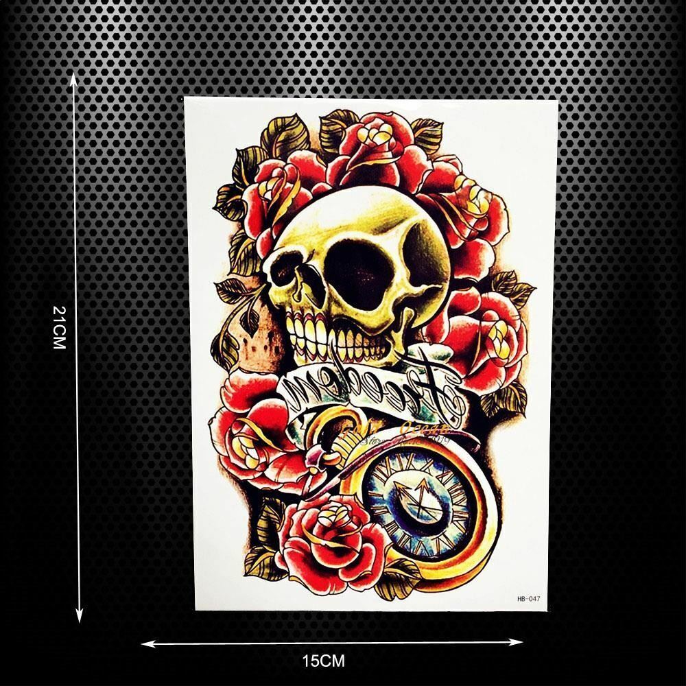 Skull Roses Temporary Tattoo Sticker Women Mens tattoo Waterproof Fake Arm