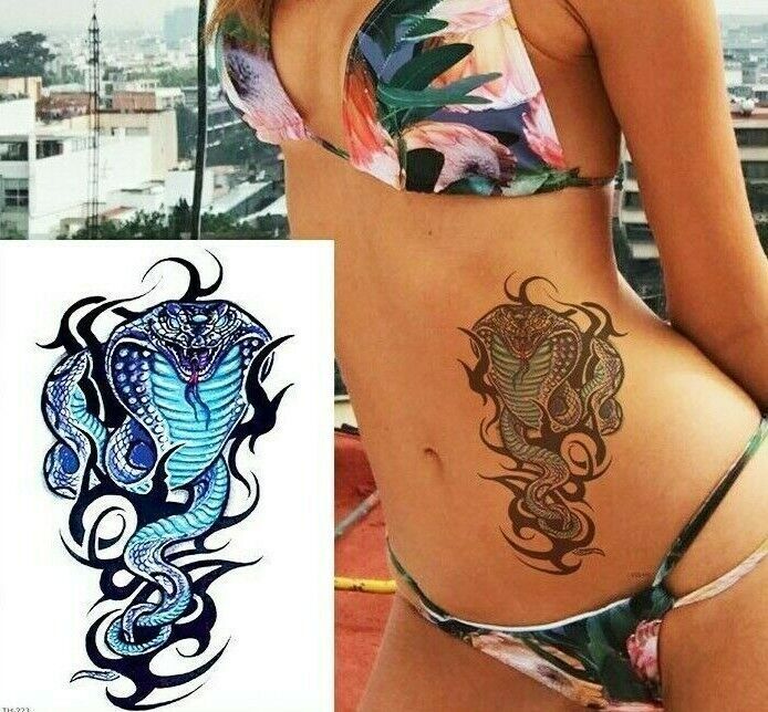 Cobra Snake Temporary Tattoo Waterproof Tattoos Women Mens Fake Sticker Arm Leg