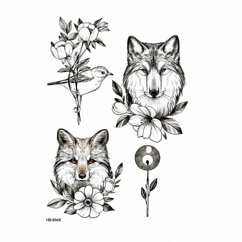Wolf Fox Birds Temporary Tattoos Waterproof Sleeve Women Mens Fake Sticker Arm