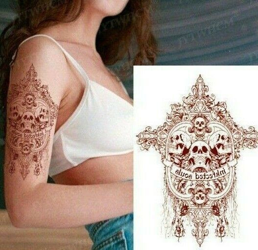 Skull Tattoo Temporary Waterproof Tattoos Sleeve Women Mens Fake Sticker Skulls