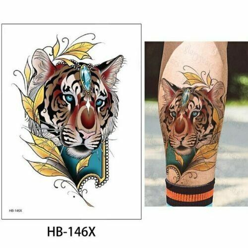 Tiger and Jewel Temporary Waterproof Tattoos Sleeve Women Mens Fake Sticker Wrap