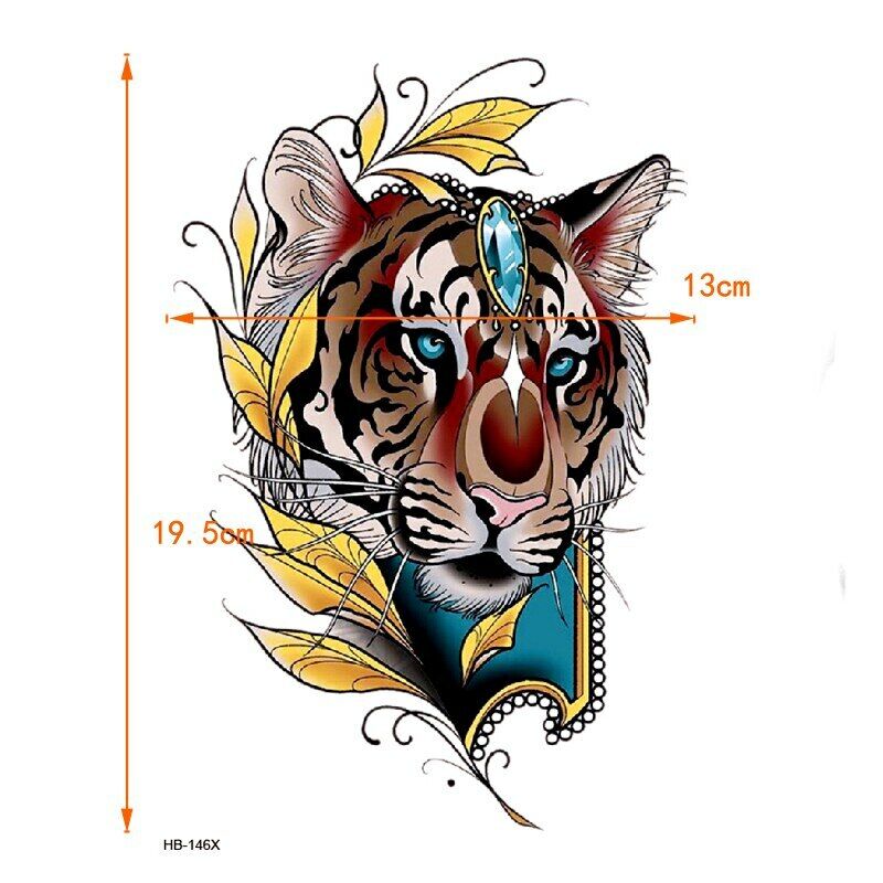 Tiger and Jewel Temporary Waterproof Tattoos Sleeve Women Mens Fake Sticker Wrap