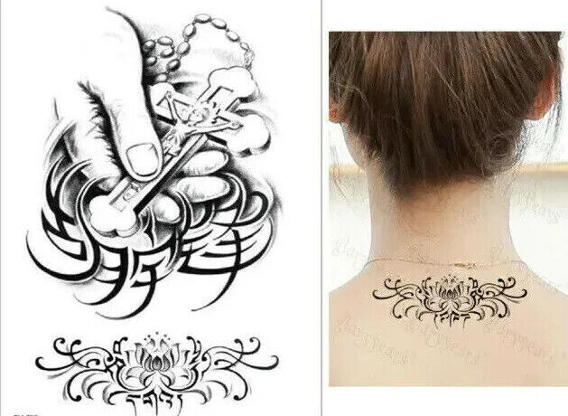 Cross crucifix Flower Temporary Waterproof Christian Tattoos Women Mens Fake Arm