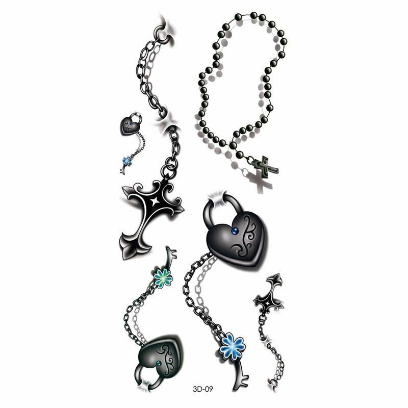 Goithic Cross Heart Chains Temporary Tattoos Waterproof Sleeve Womens women art