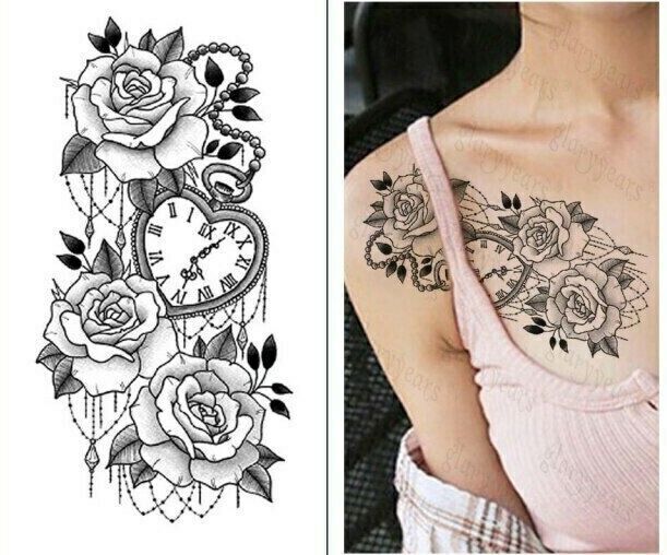Love Heart, Time, Watch, Roses Temporary Tattoo Fake Sticker Womens Arm Leg UK