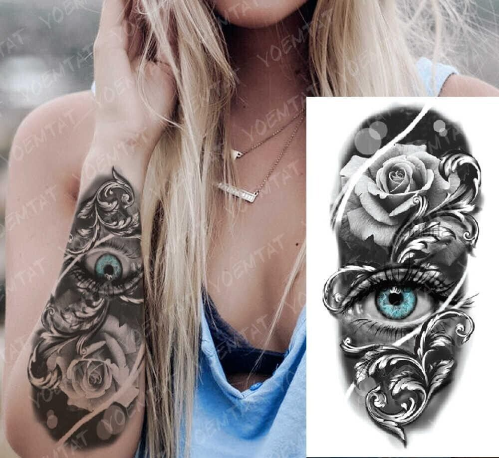 Womens Rose Temporary Tattoos Arm Tattoo Fake Body Chest Waterproof Flowers