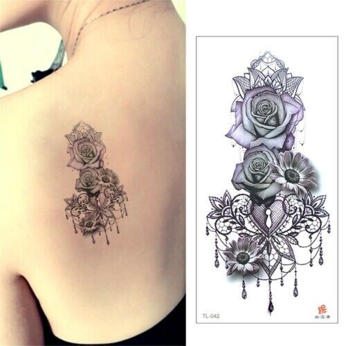 Purple Rose Temporary Tattoo Waterproof Fake Womens Tattoos Arm Leg Lace Body
