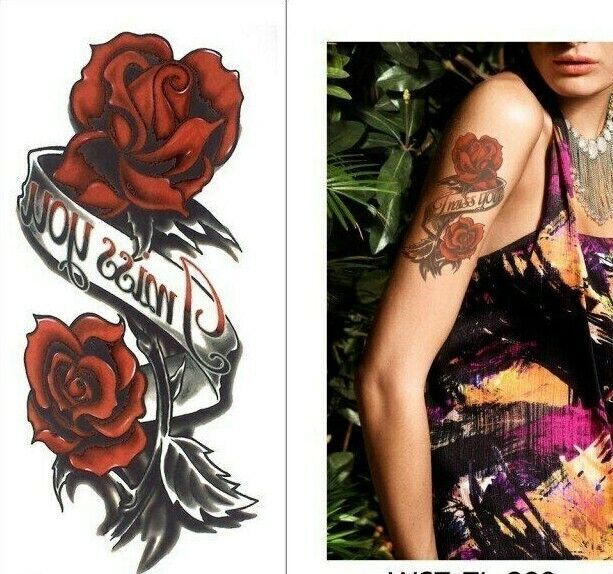 I Miss You Red Roses Temporary Tattoo Fake Press on Sticker Art Love Women Mens