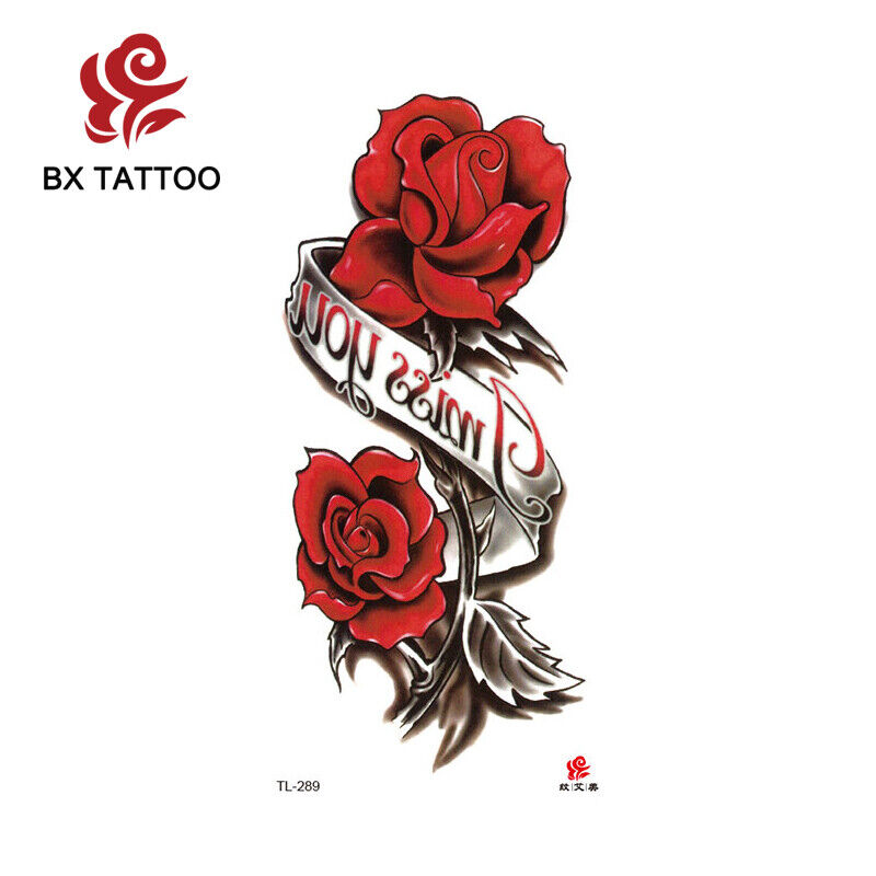 I Miss You Red Roses Temporary Tattoo Fake Press on Sticker Art Love Women Mens