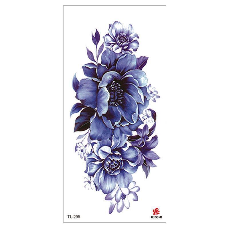 Sexy Blue Flower Womens Temporary Tattoo Fake Press on Sticker Women Half Sleeve