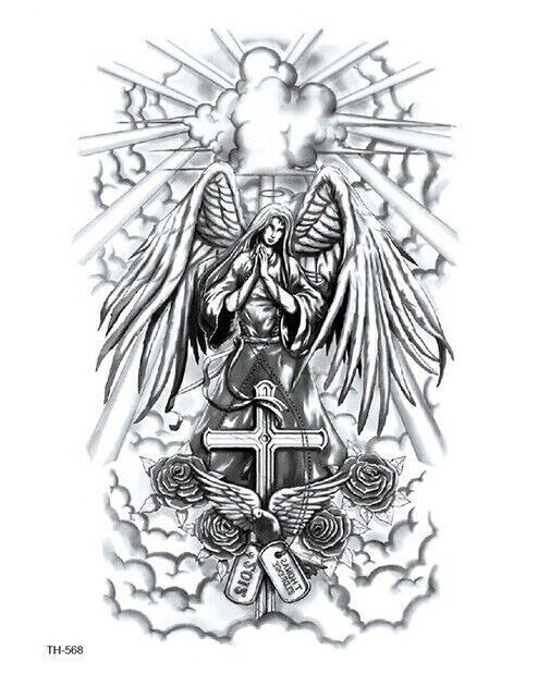 Heaven Temporary Tattoo Winged Angel Roses Tattoos Transfer Womens Mens