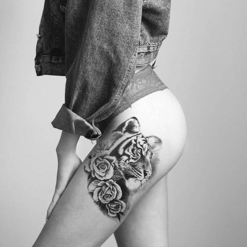 Tiger Roses Waterproof Temporary Transfer Tattoo Sleeve Time Rose Body Women
