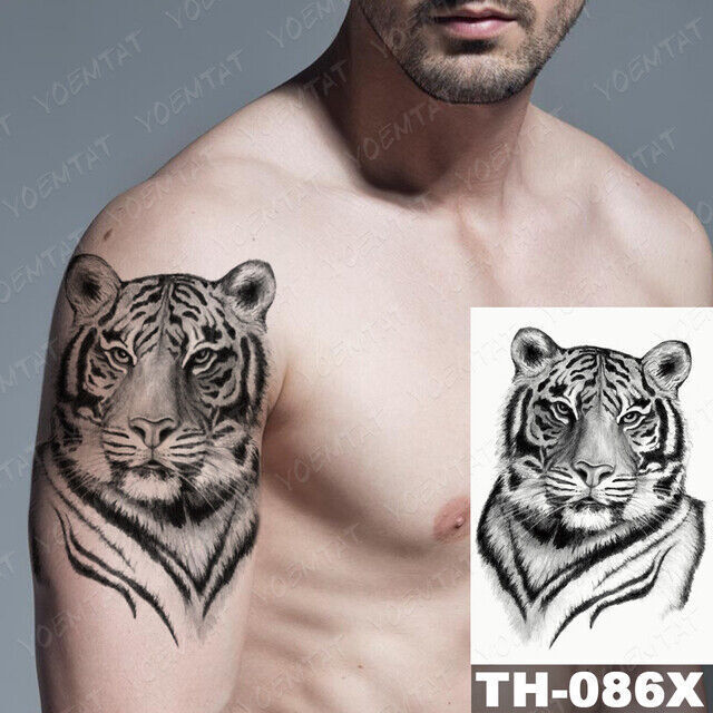 Tiger Flower Temporary Tattoo Sleeve Tattoos Arm Body Womens Mens Waterproof arm