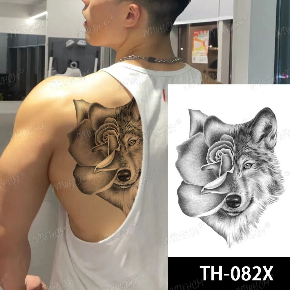 Wolf Flowers Waterproof Temporary Tattoo Sleeve Tattoos Rose Body Women Mens