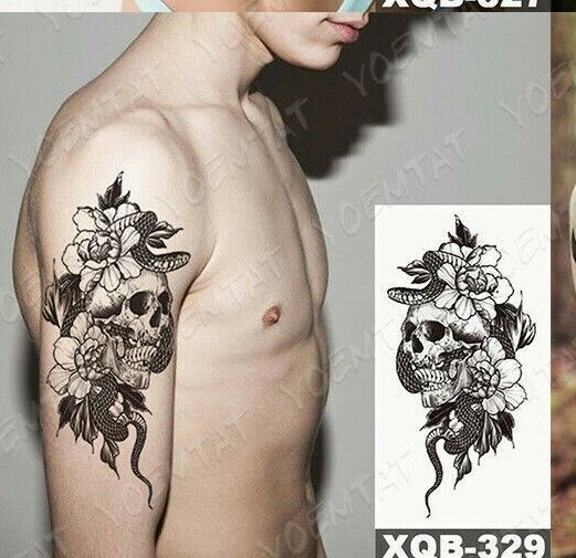 Death Skull Snake Temporary Tattoo Fake Press on Sticker Womens Mens tattoos