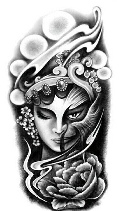 Masked Woman Flowers Waterproof Temporary Tattoo Fake Sticker Womens tattoos