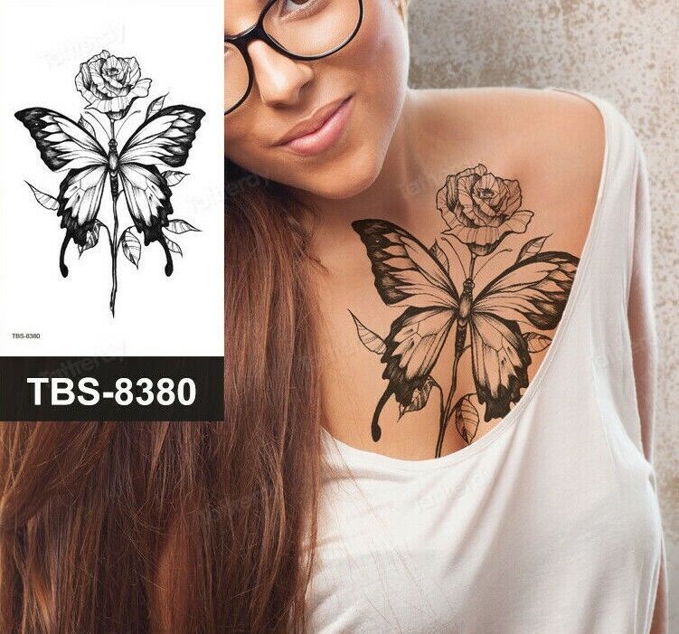 Butterfly Rose Womens Tattoo Fake Sticker Womens Waterproof Temporary Tattoos