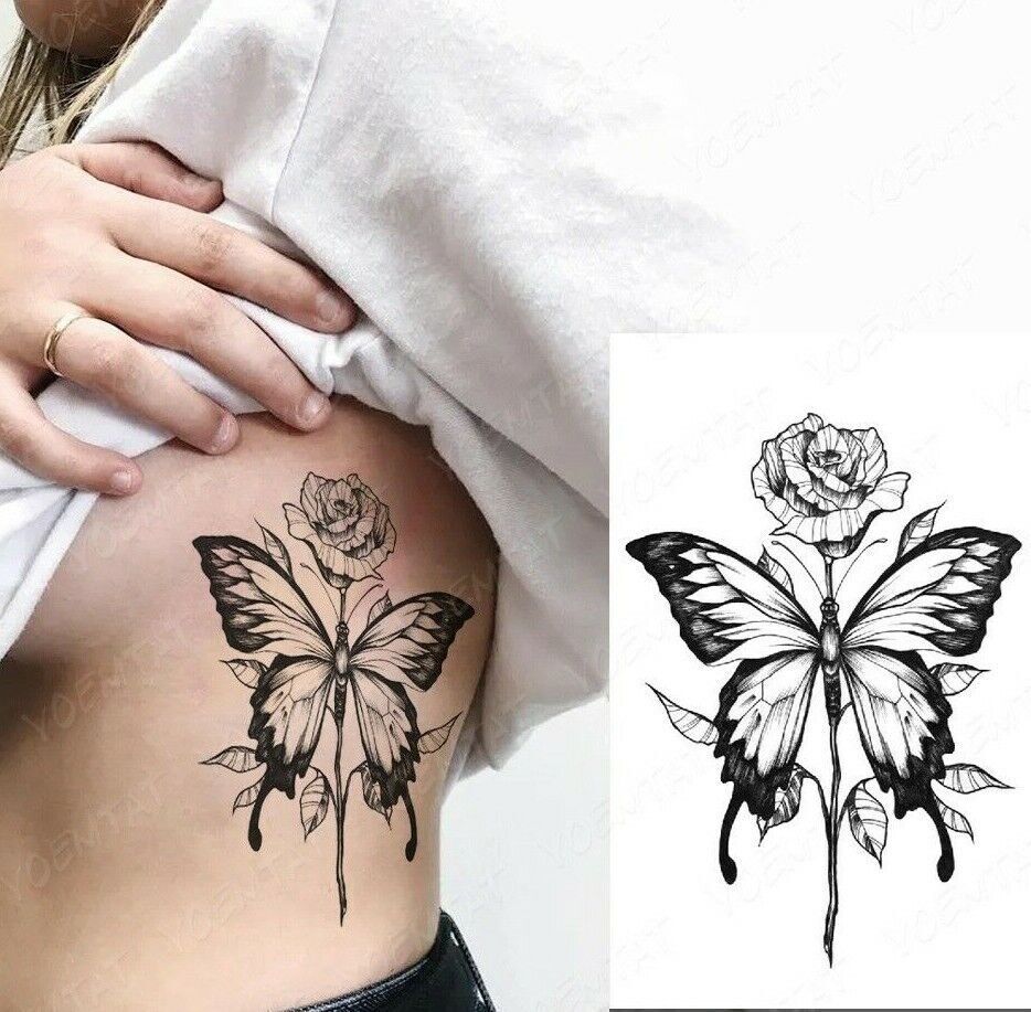 Butterfly Rose Womens Tattoo Fake Sticker Womens Waterproof Temporary Tattoos