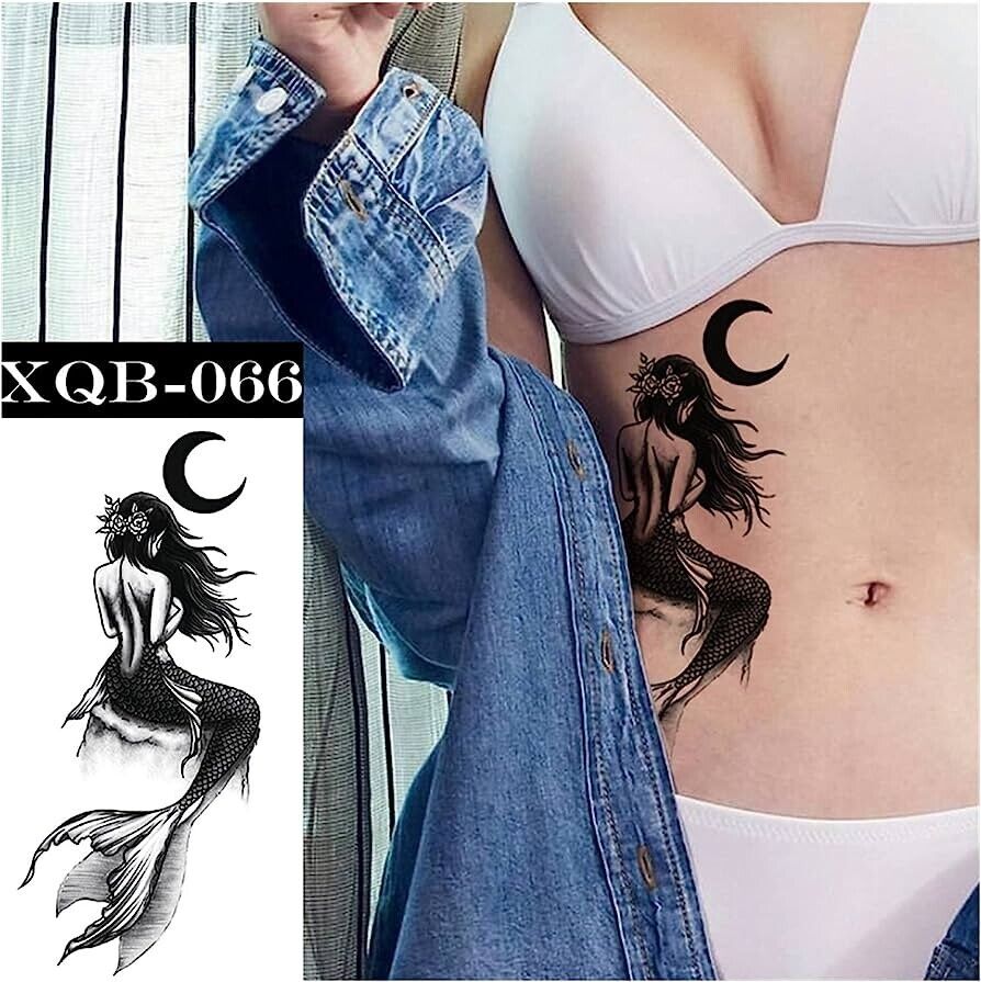 Moon Mermaid Waterproof Womens Temporary Tattoos Arm Tattoo Fake Body Chest Back