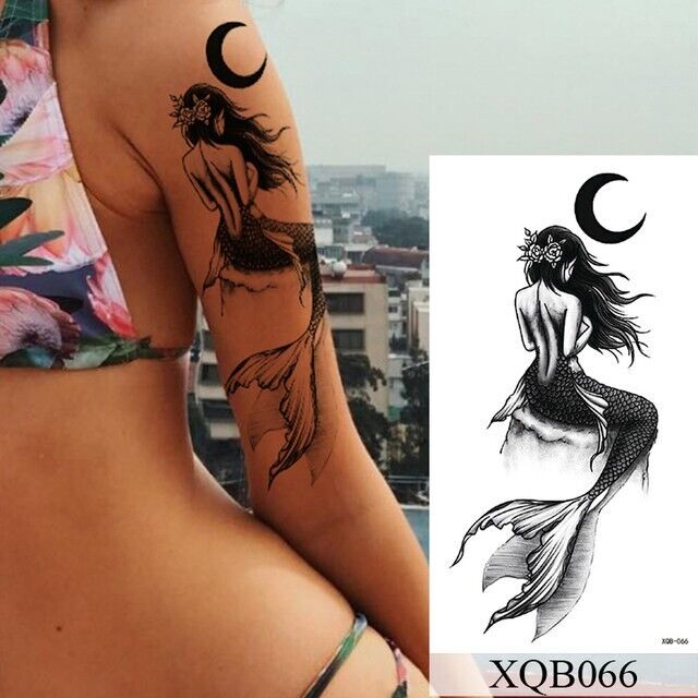 Moon Mermaid Waterproof Womens Temporary Tattoos Arm Tattoo Fake Body Chest Back
