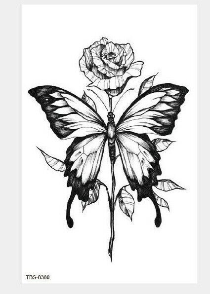 Butterfly Rose Womens Tattoo Fake Sticker Womens Waterproof Temporary Tattoos