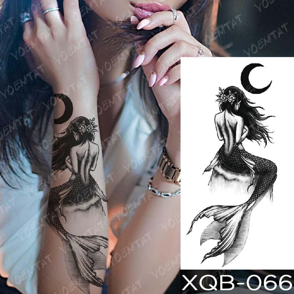 Moon Mermaid Waterproof Womens Temporary Tattoos Arm Tattoo Fake Body Chest Back