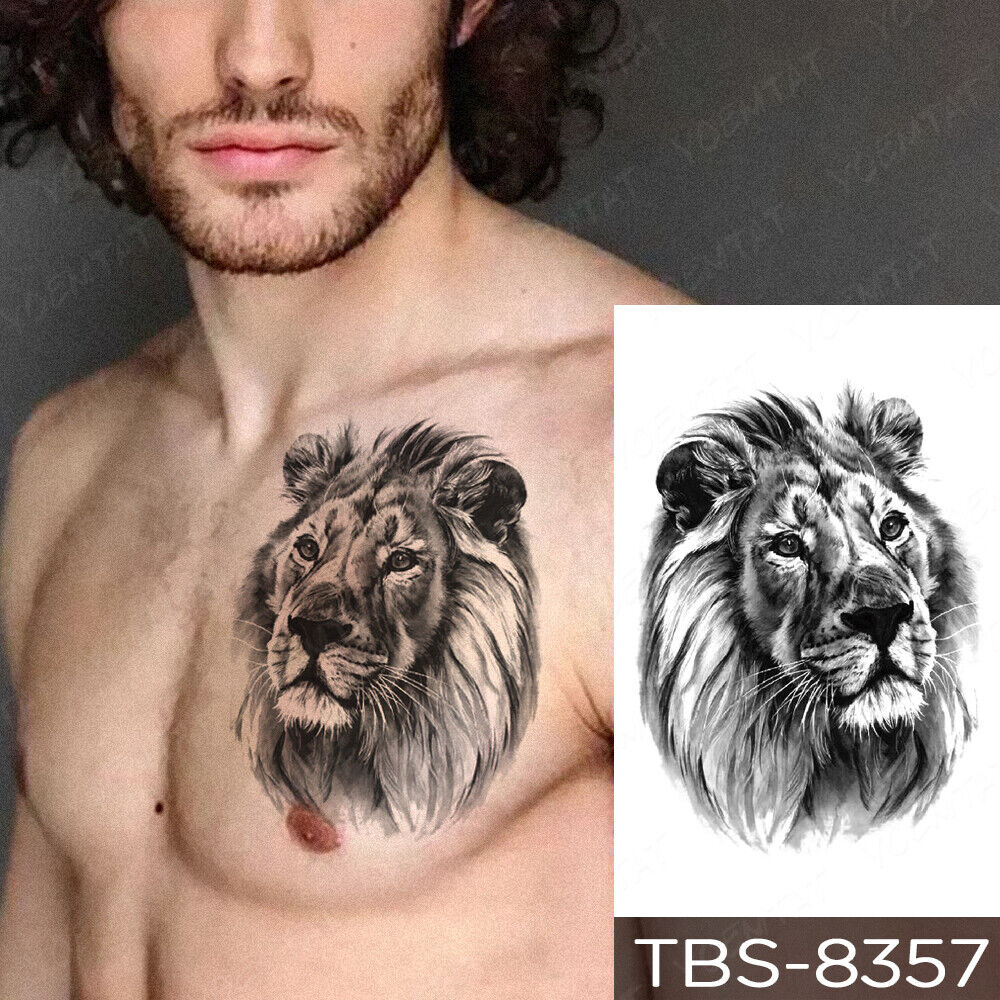 Detailed Lion Temporary Tattoo Waterproof Fake Tattoos Womens Mens Arm Leg UK