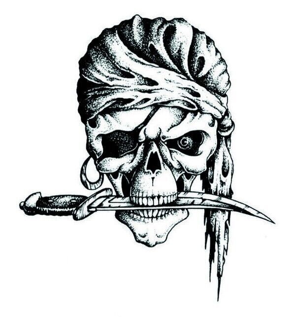 Pirate Skull Temporary Tattoo Skeleton Dagger Waterproof Women Mens Kids Fake