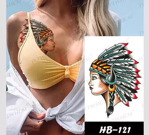 Indian Woman Temporary Tattoos Women Mens Fake Sticker Tattoo Body Waterproof
