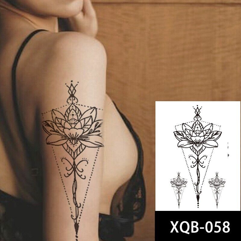 Symmetrical Flower Temporary Tattoo Waterproof Womens Fake Body Chest tattoos