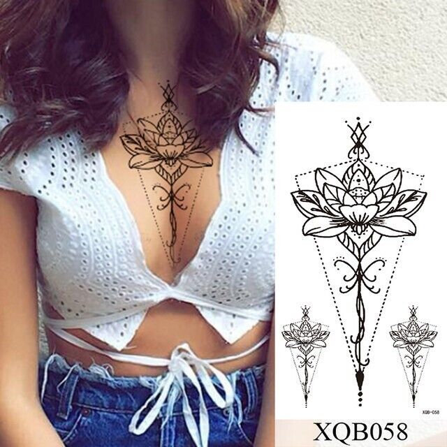 Symmetrical Flower Temporary Tattoo Waterproof Womens Fake Body Chest tattoos