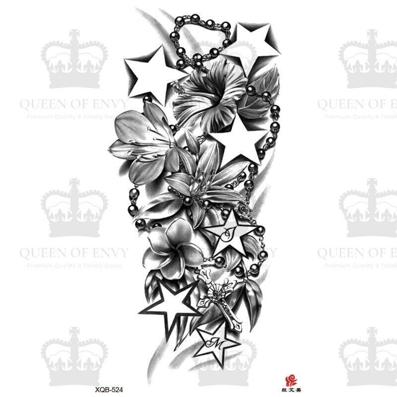 Stars Flowers Beads Waterproof Temporary Tattoo Fake Sticker Womens Arm Leg UK