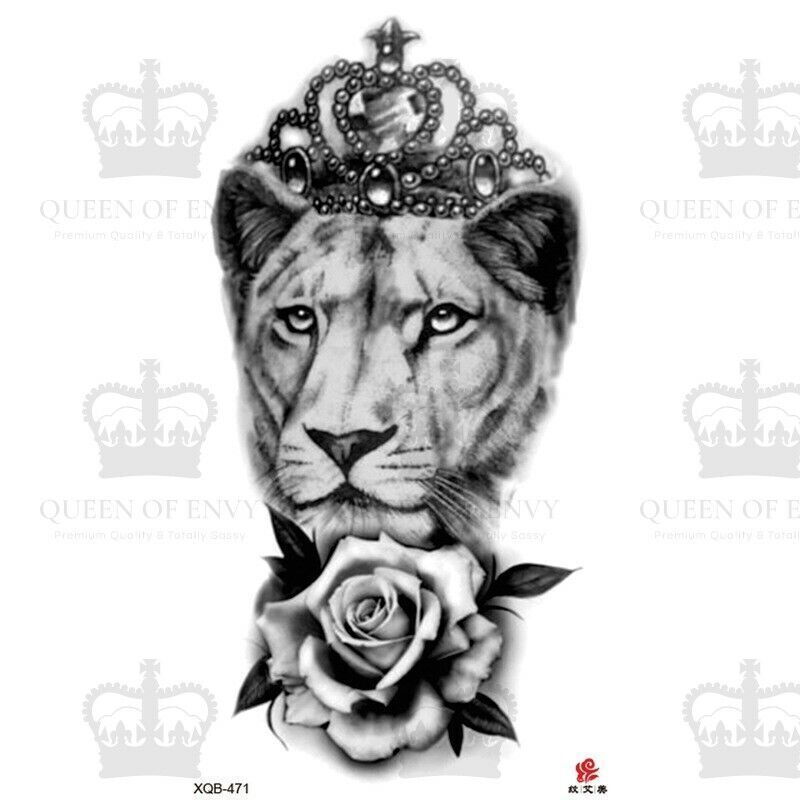 Queen Princess Lion Tattoo Lioness Rose Temporary tatoosFake Sticker Womens Arm