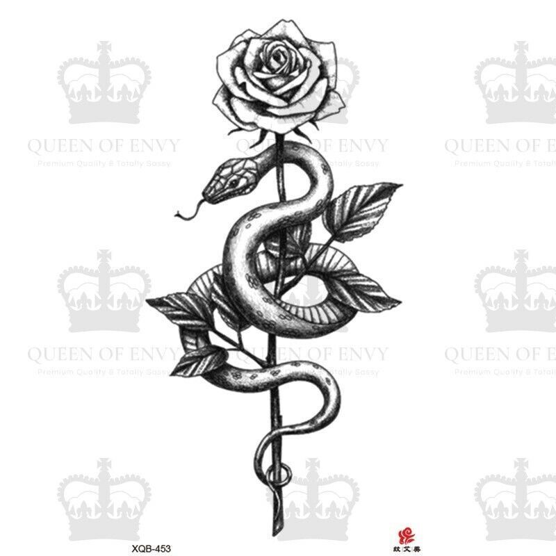 Sexy Rose with Snake Temporary Tattoo Fake Sticker Womens Mens Arm Leg Waterproof