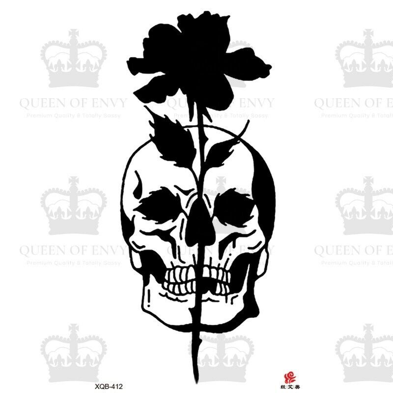 Solid Black Skull Rose Flower Temporary Tattoo Fake Sticker Womens Mens tattoos