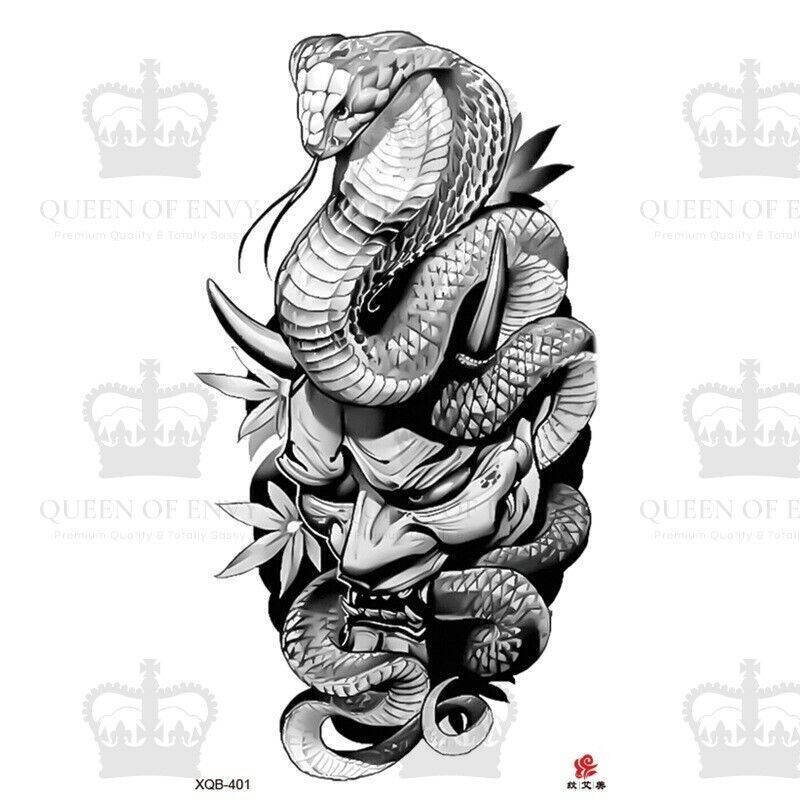 Cobra Snake Flowers Temporary Tattoo Womens Mens Arm Leg Waterproof Sticker