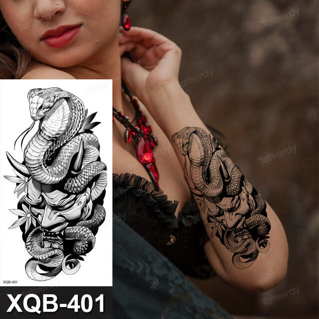 Cobra Snake Flowers Temporary Tattoo Womens Mens Arm Leg Waterproof Sticker
