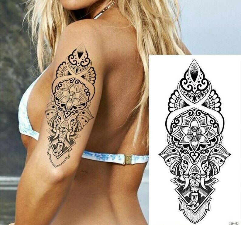 Elephant God Mandala Temporary Tattoo Fake Press on Sticker Women Mens tattoos