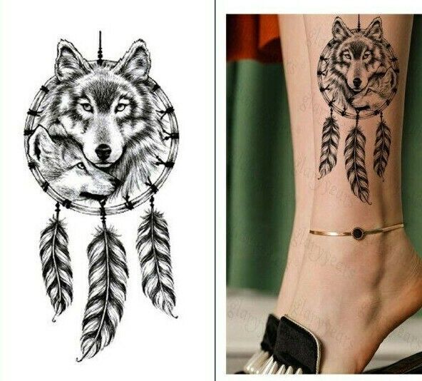 Mother Baby Wolf Dreamcatcher Womens Temporary Tattoo Fake Sticker Women Mens