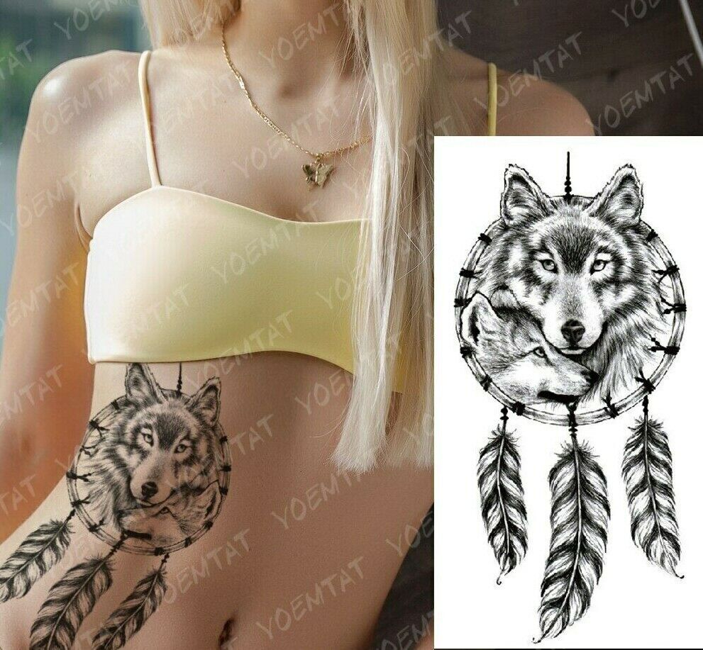 Mother Baby Wolf Dreamcatcher Womens Temporary Tattoo Fake Sticker Women Mens