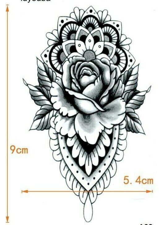 Mandala Rose Crown Waterproof Tattoos Women Mens Kids Fake Stick Press on