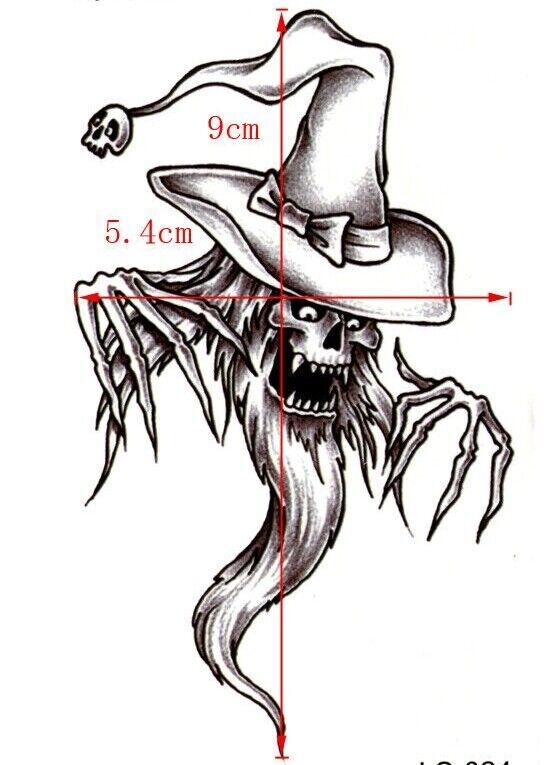 Skull Death Wizard Waterproof Temporary Tattoos Women Mens Kids Fake Sticker