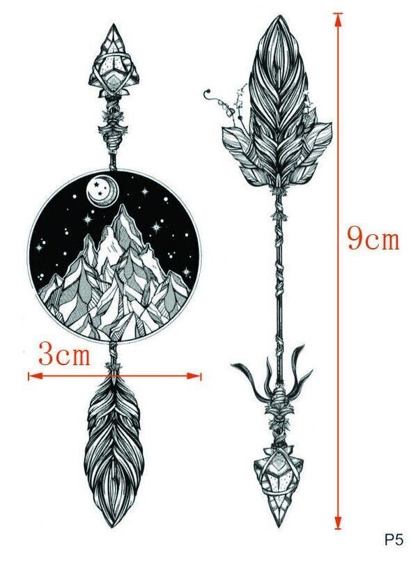Spiritual Stone Arrow Moon Waterproof Tattoos Women Mens Kids Fake Sticker Arm